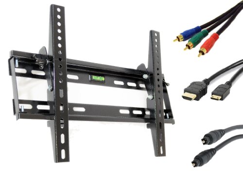 GSI High Grade Sturdy-Steel Tilt Wall Mount for Plasma/LCD/LED/TV/DVD/Combo/Blu-Ray Flat-Panel Monitors/Screens/Displays, Mounting Brackets Fits 23-Inch to 37-Inch Screens, Plus 3 Add-On Free 6 Ft. Cables; HDMI Male-Male 1080P Cable, RGB Video Cable and Digital Optical Audio Cable