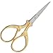 EMBROIDERY SEWING SCISSORS With Beautiful Vintage Gold Handle, Small & Sharp With Gift Bag for Cross Stitch Needlepoint Crafts, Cute Personal Scissors for Office Desk Stationary, Antique European Gold