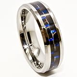 Blue Chip Unlimited - Unisex 6mm Tungsten Carbide Ring with Black & Blue Carbon Fiber Inlay Wedding Ring Engagement Band Fashion Jewelry Size 6.5 (6 1/2)