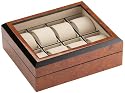 Rapport B242 Polished Burr Walnut Eight Watch Collector Box with  Glass Lid