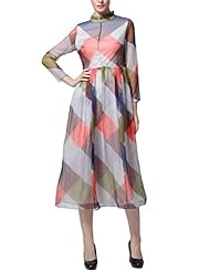 Checkered Print Cotton/Polyester High-Neck  Dress