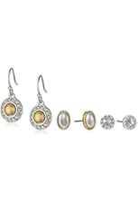 NINE WEST VINTAGE AMERICA "Sparkle Stones" Two-Tone Trio Stud Earrings