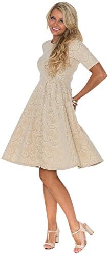 Nicole Modest Lace Dress in Champagne Taupe - XS