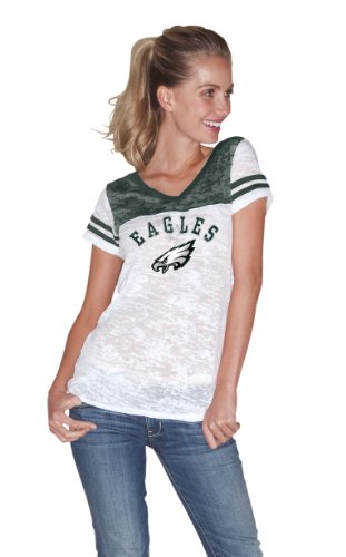NFL Women's Philadelphia Eagles the Coop Football Top In Burnout Team Colors (White/Dark Green, Large)