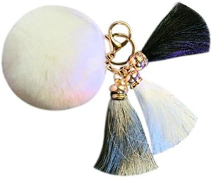 Generic Imitate Rabbit Fur Ball Tassel Car Keychain (White)
