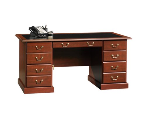 Classic Cherry Executive Desk with Black Inlay Top Heritage Hill Classic Cherry Collection by Sauder
