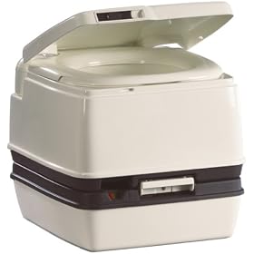 Thetford 25113 Porta Potti 345 White/Dove Brown Level Gauge and Lid Latch with Piston Pump Flush