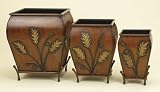 Antique Touch of Leafs Designed Metal PLANTER SET OF 3 in Brown Finish