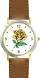 Yellow Rose - Flower - WATCHBUDDY&reg; DELUXE TWO-TONE THEME WATCH - Arabic Numbers - Brown Leather Strap-Women's Size-Small