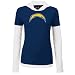 San Diego Chargers T Shirt : San Diego Chargers Ladies Navy Blue-White 2fer Hoody Long Sleeve T Shirt