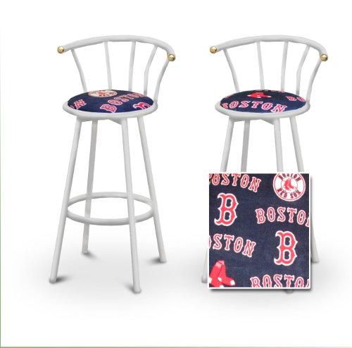 2 Boston Red Sox MLB Soft Fleece Baseball Custom White Barstools with Backrest Set