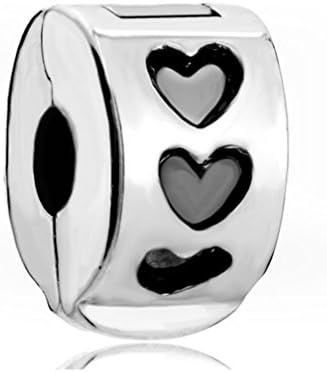 Silver Plated Heart Clasp Round Stopper Lover Charm Bracelet Spacers