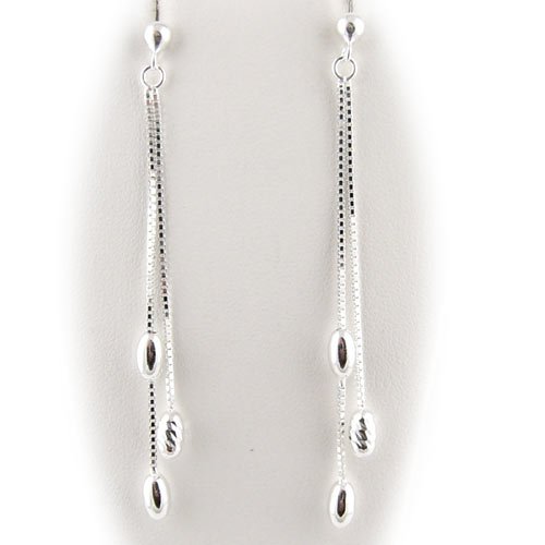 Sterling Silver Beads Box Chain 2-Strand Dangle Earrings Italy