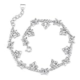 Jewelry : Celestial Delight: Sterling Silver Designer Inspired Fancy Link Bracelet with Tulip and Star Charms