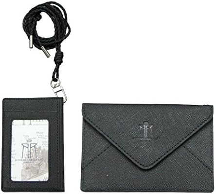 Stylish Slim ID Card Holder Necklace, Student ID Card Holder Necklace, Employee ID Card Holder Necklace, Badge ID Card Holder Necklace, Durable Business ID Card Necklace Holder with Detachable Necklace Strap - ID Window / Button Card Pouch - 2.91 x 4.33 (inch) - Flat Card Holder (black)