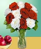 12 Red & White Long Stem Roses