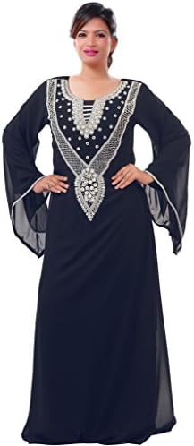 Dubai Very Fancy Kaftan Luxury Crystal Beaded Caftan Abaya Wedding Dress (XXXXL, Black)