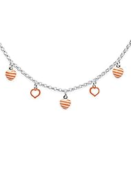 Unicornj Sterling Silver Childrens Necklace with Orange Striped Heart Charms
