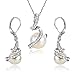 EleQueen Women's Crystal Cream Simulated Pearl Bridal Pendant Necklace Leverback Earrings Set Ivory Color Silver-tone