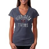 MLB Touch by Alyssa Milano Minnesota Twins Ladies Fire Drill V-Neck T-Shirt - Navy Blue (X-Small)