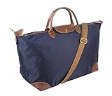 Hedea (ヘデア) トートバッグ 2WAY 折り畳め マザーバッグ ナイロン 牛革 旅行 出張 通勤 A4 (ネイビー)