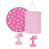 1st Birthday Girl Pink Paper Lanterns (2 count)