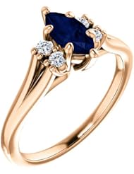 14K Rose Gold 8.00x4.00mm Marquise Cut Sapphire and Diamond Ring -- LIFETIME WARRANTY