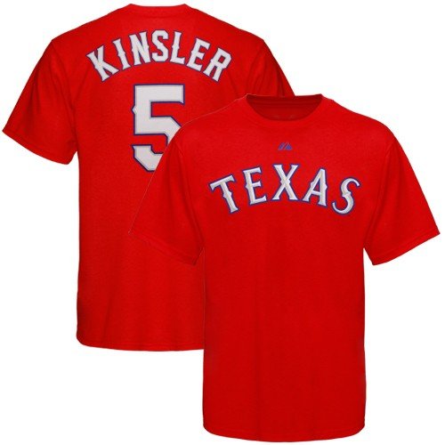 Texas Rangers Ian Kinsler Name and Number Red T Shirt (Small)