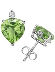 9mm Heart Peridot and Diamond Stud Earrings in 14K White Gold