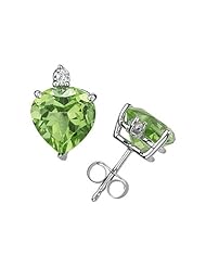 10mm Heart Peridot and Diamond Stud Earrings in 14K White Gold