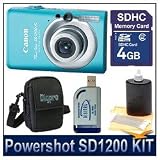 Canon Powershot SD1200 Blue 10 Megapixels Digital Camera, 3x Zoom Lens, 6.2 mm, 18.6 mm, f/2.8-4.9, 2.5 Inch LCD + 4GB Memory Card + Case + Card Reader + Cleaning Kit