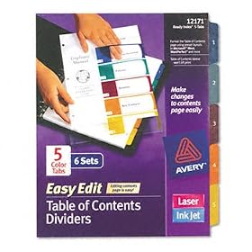 Ready Index Easy Edit Contents Dividers, Title 1-5, Letter, Multicolor, 6 Sets