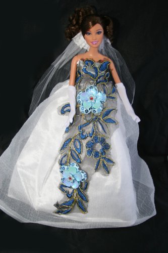 White Floral Barbie Sized Doll Wedding Dress