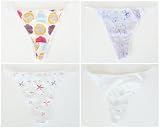 Ladies Stretch Thong G-String 4-Pack Panties with Triangle Back in 4 Prints - One Size Fits Most
