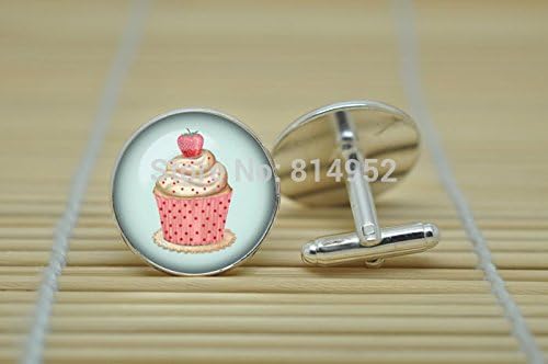 Pretty Lee Cupcake Jewelry Cufflinks In Silver Glass Cabochon Cuff Links C0857