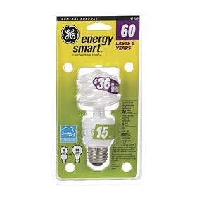 GE Sprial Compact Fluorescent Bulb, 15 Watts
