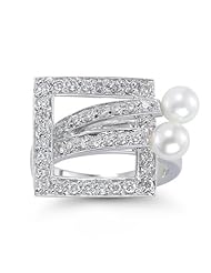0.63 Cts Diamond & 5.5 mm Freshwater Pearl Ring in 14K White Gold