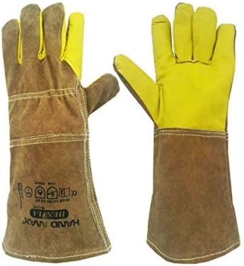 Animal Handling Gloves 35cm GAUNTLET LEATHER Kevlar DOG CAT BIRD REPTILE by Handmax