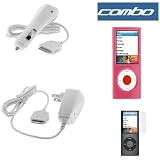 Rapid Car Charger + Home Travel Charger + Solid Pink Snap On Crystal Cover Case + Clear Reusable LCD Screen Protector for Apple Nano Chromatic 8GB 16GB 4G 4th Generation