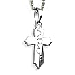 Stainless Steel Laser Cut Cross with Heart Design on 24 Inch Polished Ball Chain