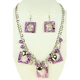 Dragonfly and Heart Shell Necklace set with Matching Earrings