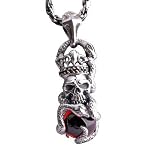 Skull Demon Pendant Snake Necklace Gothic Punk Jewelry for Men (w/ SILVER CHAIN)
