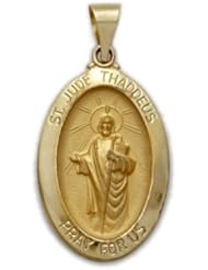 14K Gold Oval St. Jude Medal, Patron of Hopeless Causes (Hollow Medal) 14K Gold Jewelry 14K Gold Saints Gift Boxed