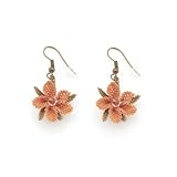 Embroidered Coral Starflower Earrings
