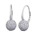 Rhodium Plated Sterling Silver Cubic Zirconia Ball Shaped Lever Back Earrings