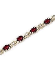 14kt Yellow Gold Oval Garnet and Diamond Bracelet