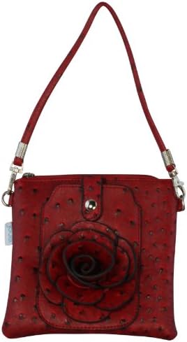 Designer Inspired Faux Red Ostrich Leather Rosette Clutch Cross Body Hand Bag
