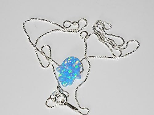 BLUE Opal Hamsa Necklace and 925 BOX Silver Chain - Lt Blue
