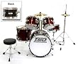 TKO 5-Piece Complete Kids/Children's Junior Drum Set - BLACK