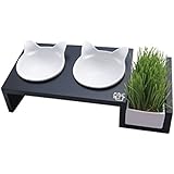 ViviPet Cat Dining Table 15&deg; Tilted Platform Elevated Pet Feeder for Cat & Dog Under 20 Pounds Solid Pine Stand with Ceramic Bowl